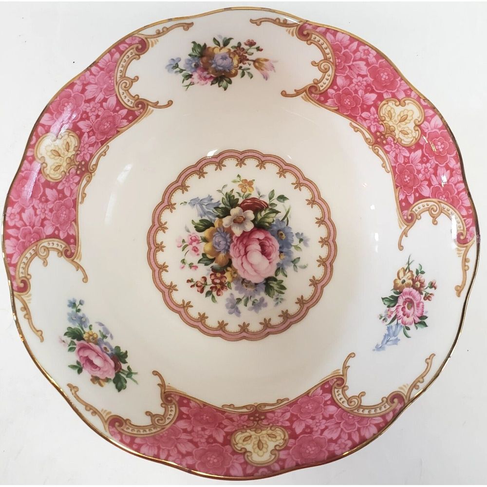 Royal Albert Lady Carlyle England Coupe Bowl Bone China 1944 Pink/Blue/Gold Rim